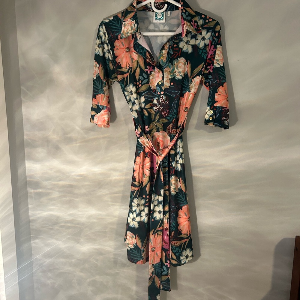 Hand-Painted Floral Wrap Dress with Belt